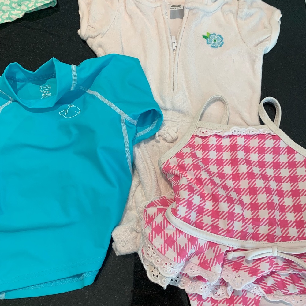 Baby girls 9 month bathing suit, coverup, uv shirt